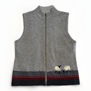 VTG Woolrich Womens Grey‎ 100% Lambswool Knitted Sheep Vest-Large-Chore-Cottage
